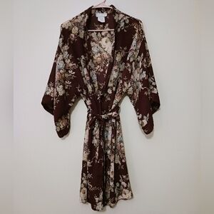 Vintage 90s Val Mode Lingerie Dark Floral Kimono Robe